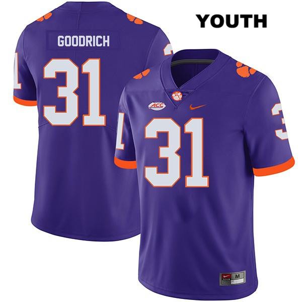 Youth Clemson Tigers #31 Mario Goodrich Stitched Purple Legend Authentic Nike NCAA College Football Jersey DSR4846GR